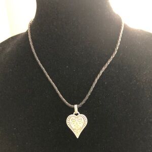 Brighton Silver Heart Pendant Necklace on brown leather rope NO BOX LIKE NEW